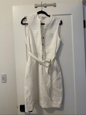 Nanette Lepore White Sleeveless Button-Front Belted Dress